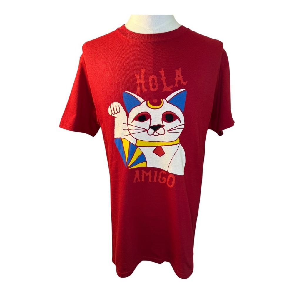 ALTRU‎ Hola Amigo Graphic T-Shirt Lucky Cat Short Sleeve Red Medium